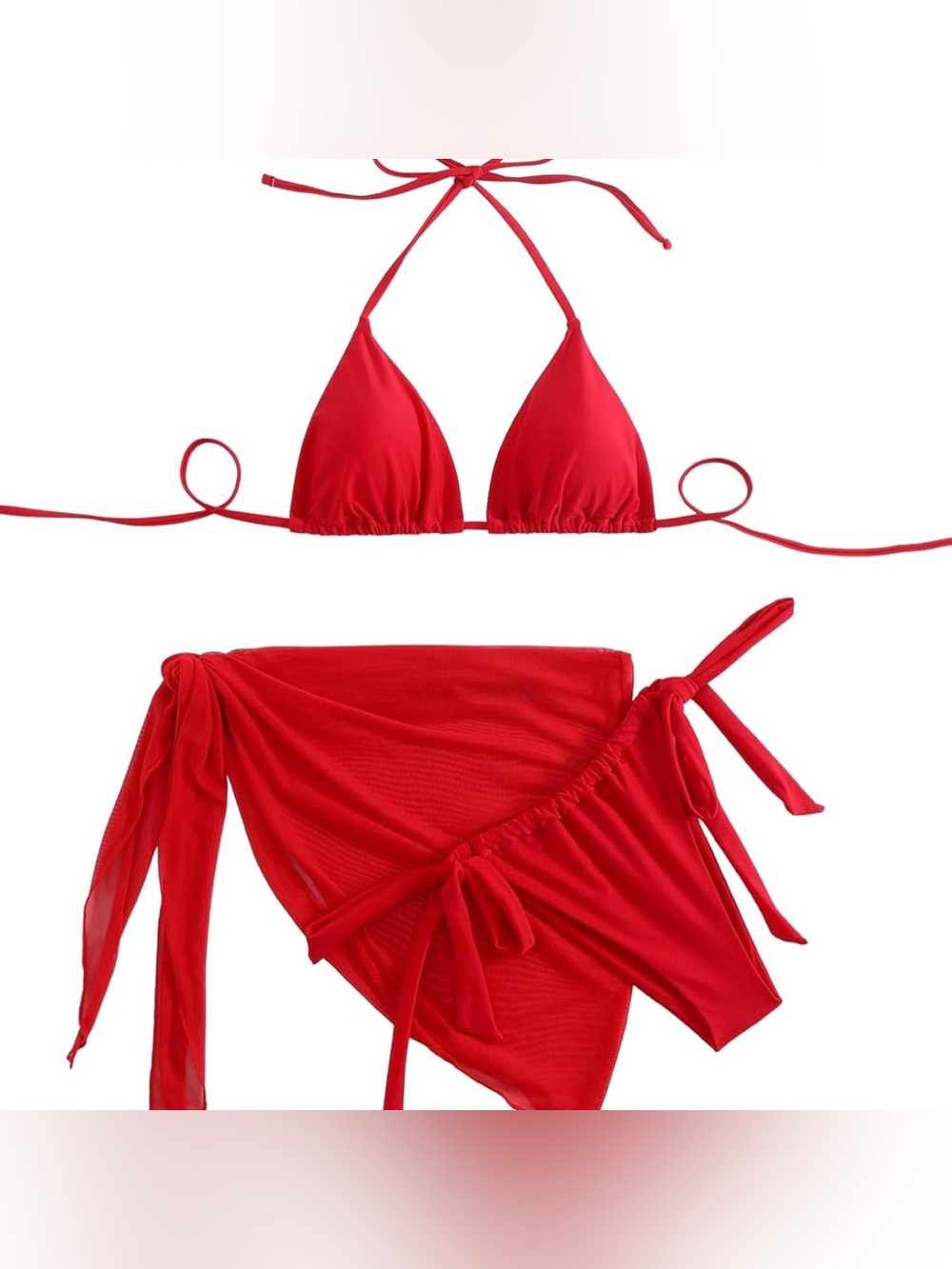 3-piece red bikini swim set